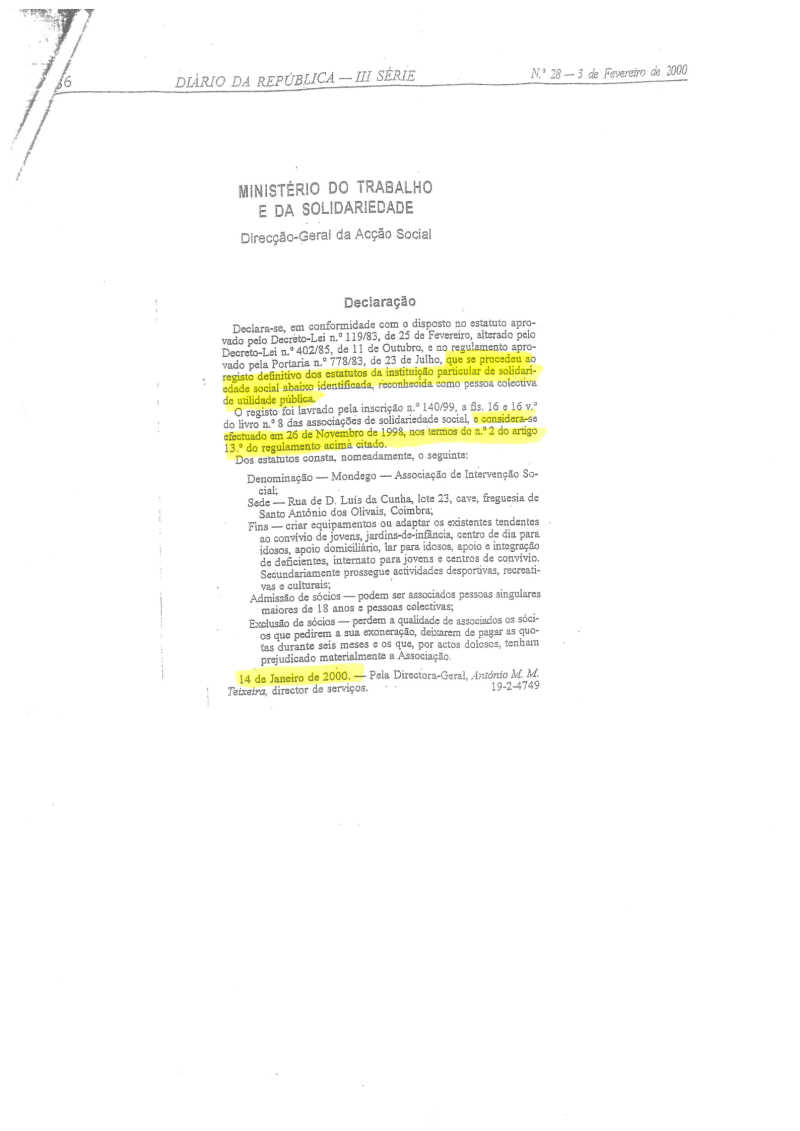 Diario da Republica - Registo da IPSS